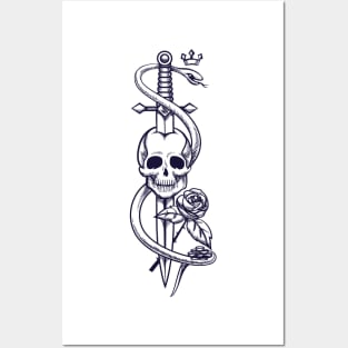 Skull Sword Snake Tattoo Posters and Art